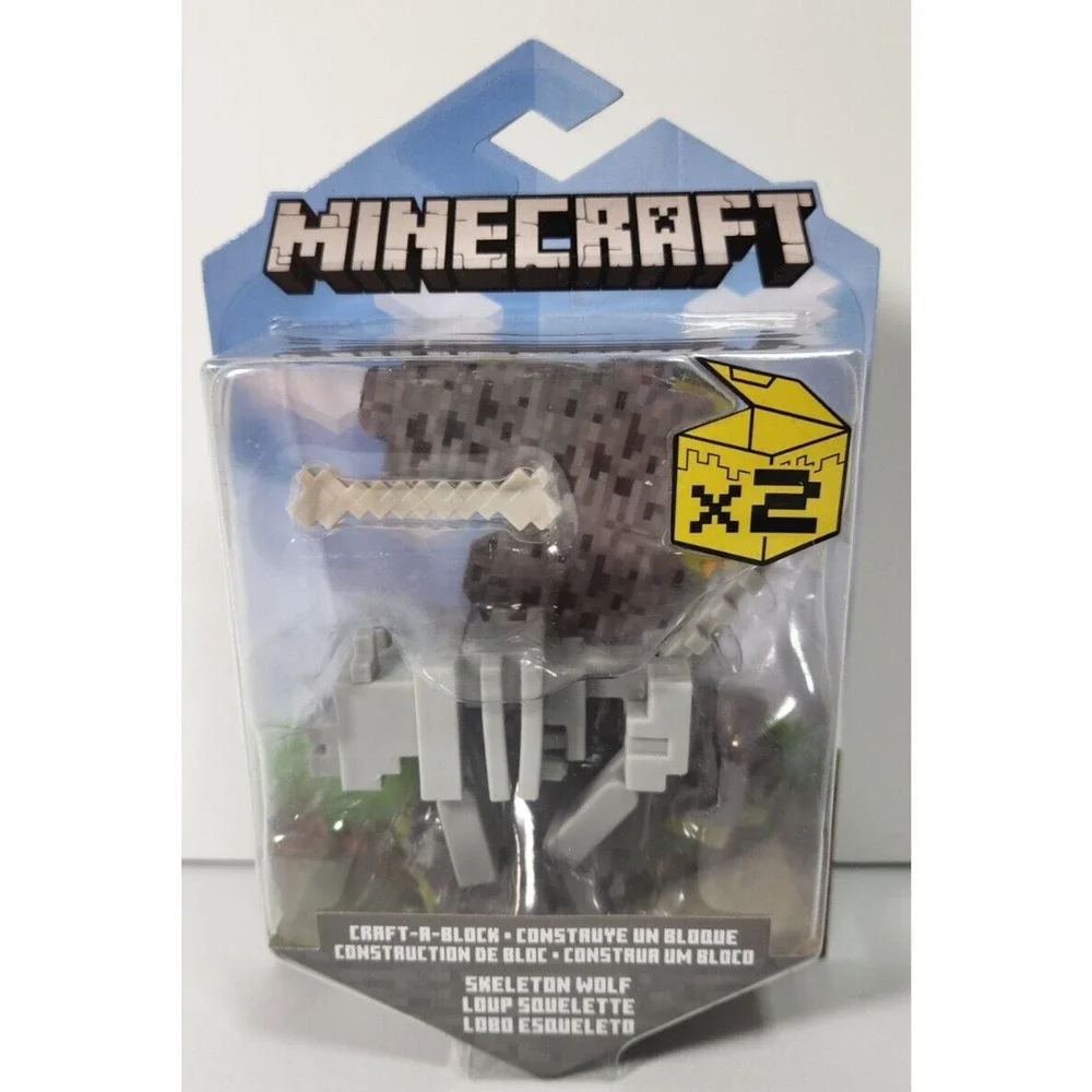 Minecraft Craft-a-Block Action Figure Skeleton Wolf 2021 Bone 2 Paper Blocks